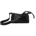 Chic black leather tote bag with wide adjustable strap and silver metal eyelets - Black