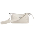 Minimalist cream white soft leather tote bag with silver buckle and wide strap - White