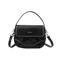 Bolso de hombro minimalista de cuero negro con costuras blancas y asa superior - Negro