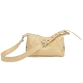 Pale yellow PU leather crescent tote bag with wide strap and silver grommets - Yellow