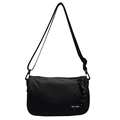 Minimalist black cargo messenger bag with nylon strap and woven zipper pull ornament - Black-Large / 28x18x13cm