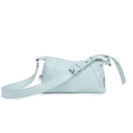 Chic light blue faux leather crossbody tote bag with adjustable silver eyelet strap - Blue