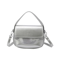 Bolso de hombro plateado metálico con asa superior y correa desmontable para mujer - Plateado