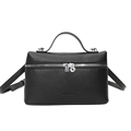 Petit sac à main noir minimaliste en cuir grainé avec bandoulière et détails argentés - Noir