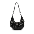 Sac hobo rétro en similicuir noir avec boucles argentées et détails de rivets en métal - Noir