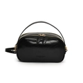Bolso de mano minimalista en cuero brillante negro de gran capacidad con detalles dorados - Negro