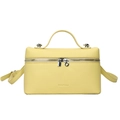 Sac bandoulière en cuir jaune pâle à texture litchi avec double fermeture éclair argent - Jaune