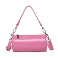Pink cilinder oil wax leather handbag with silver zipper and adjustable strap - Pink