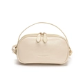 Bolso cuadrado pequeño en cuero encerado crema con cremallera doble y asa superior - Blanco