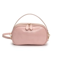 Pink oily wax leather crossbody bag for women with top handles and fashion logo - Pink