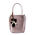 Bolso tipo cubo rosa de ante con lazo de encaje blanco y correa ajustable - Rosa