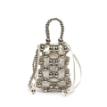 Schicke silberne Perlen-Mini-Handtasche mit elfenbeinfarbenem Satin-Innenfutter - Silber
