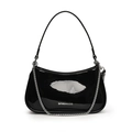 Sac à bandoulière en cuir verni noir pour femme avec chaîne argentée brillante - Noir - Sans Pendentif