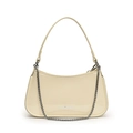 Sac sous le bras croissant chic en cuir verni blanc crème avec chaîne argentée - Blanc sans Pendentif