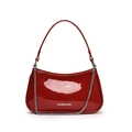 Sac croissant en cuir verni rouge chic avec chaîne argentée et logo blanc imprimé - Rouge - Sans Pendentif
