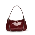 Sac à épaule en cuir verni rouge foncé avec chaîne argentée et logo blanc - Rouge Vin (Sans Pendentif)