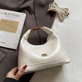 Elegant cream white crescent oil wax leather handbag with golden logo and crossbody strap - Off-white - No Pendant