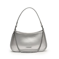 Chic silver patent leather underarm bag with metal chain strap and sleek metallic finish - Silver - No Charm