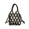 Retro hand-woven black beaded handbag with ivory satin drawstring liner for women - Small / Black