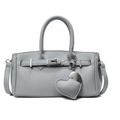 Light blue-grey lychee grain leather handbag with cross-body strap and heart charm - Blue