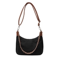 Zwarte nylon draagtas met bruine leren riem en zilveren ketting detail voor dames - Klein / Bruin