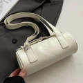 Minimalist cream white cylinder baguette bag with dual shoulder straps and silver hardware - White without Pendant