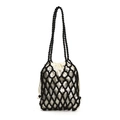 Sac bandoulière fait main en perles noires avec une pochette intérieure en satin crème - Grand / Noir
