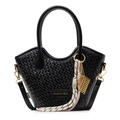 Sac seau tressé noir élégant avec breloque raquette dorée et bandoulière amovible - Noir Avec Pendentif Boulier Or Raquette Nœud