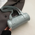 Chic light blue cylinder shoulder bag made of glossy PU leather with metal buckle - Blue - Without Pendant