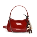 Chic red patent leather underarm bag with silver chain and white brand logo print - Red With Dumei Pendant (1109332)
