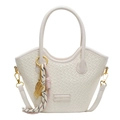 Sac seau chic blanc cassé à texture tissée avec poignée et bandoulière amovible - Blanc Cassé Avec Pendentif Boulier Or Raquette Nœud