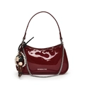 Deep red patent leather underarm bag with silver chain and cute doll charm detail - Wine Red With Dumei Pendant (1109332)