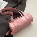 Pink cylinder barrel shoulder bag in smooth faux leather with silver ring hardware - Pink - No Pendant