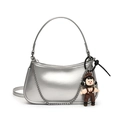 Silver glossy patent leather crossbody bag with chain strap and cartoon doll charm - Silver With Dumei Pendant (1109332)