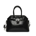 Sac à main noir chic en cuir huilé brillant avec des finitions métalliques argentées - Noir