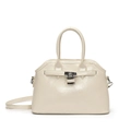 Sac à main chic blanc cassé en cuir ciré avec fermoir argenté et bandoulière amovible - Blanc