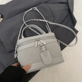 Borsa a mano minimalista grigio chiaro in PU opaco con tracolla rimovibile chic - Senza Ciondolo / Blu