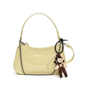 Chic beige patent leather half-moon shoulder bag with pearl and cartoon charm accents - Yellow With Dumei Pendant (1109332)