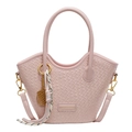 Sac seau rose tissé avec breloque tennis et bandoulière amovible élégante - Rose Avec Pendentif Boulier Or Raquette Nœud