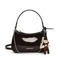 Dark brown patent leather baguette bag with silver chain and cute cartoon charm - Coffee With Dumei Pendant (1109332)