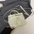 Elegant off-white box handbag with top handle and metal chain shoulder strap for women - No Pendant / Green