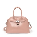 Sac à main rose brillant en forme de coquillage avec fermoir argenté et bandoulière - Rose