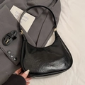 Glossy black oil wax leather hobo bag with gold hardware and dual shoulder straps - Black - Without Pendant