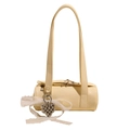 Cream yellow cylinder baguette shoulder bag with heart charm and lace detail - Yellow With Lace Heart Pendant