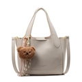 Chic cream white leather bucket bag with lychee texture and cute brown teddy bear charm - Bear Charm With Knot / Off White