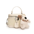 Beige box bag in woven leather with crossbody strap and cute plush bear charm accessory - Plush Bear Pendant Included / White