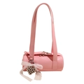 Pink cylinder baguette bag with adjustable strap and silver heart lace pendant - Pink With Lace Heart Pendant
