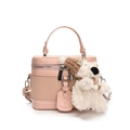 Elegant light pink box bag with woven texture, metal chain strap and white bear charm - Plush Bear Pendant Included / Pink