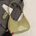 Light green crescent tote bag in oil wax texture with dual shoulder straps - Green - No Charm
