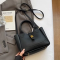 Minimalist black lychee pattern leather bucket bag with gold hardware and shoulder strap - No Pendant / Black